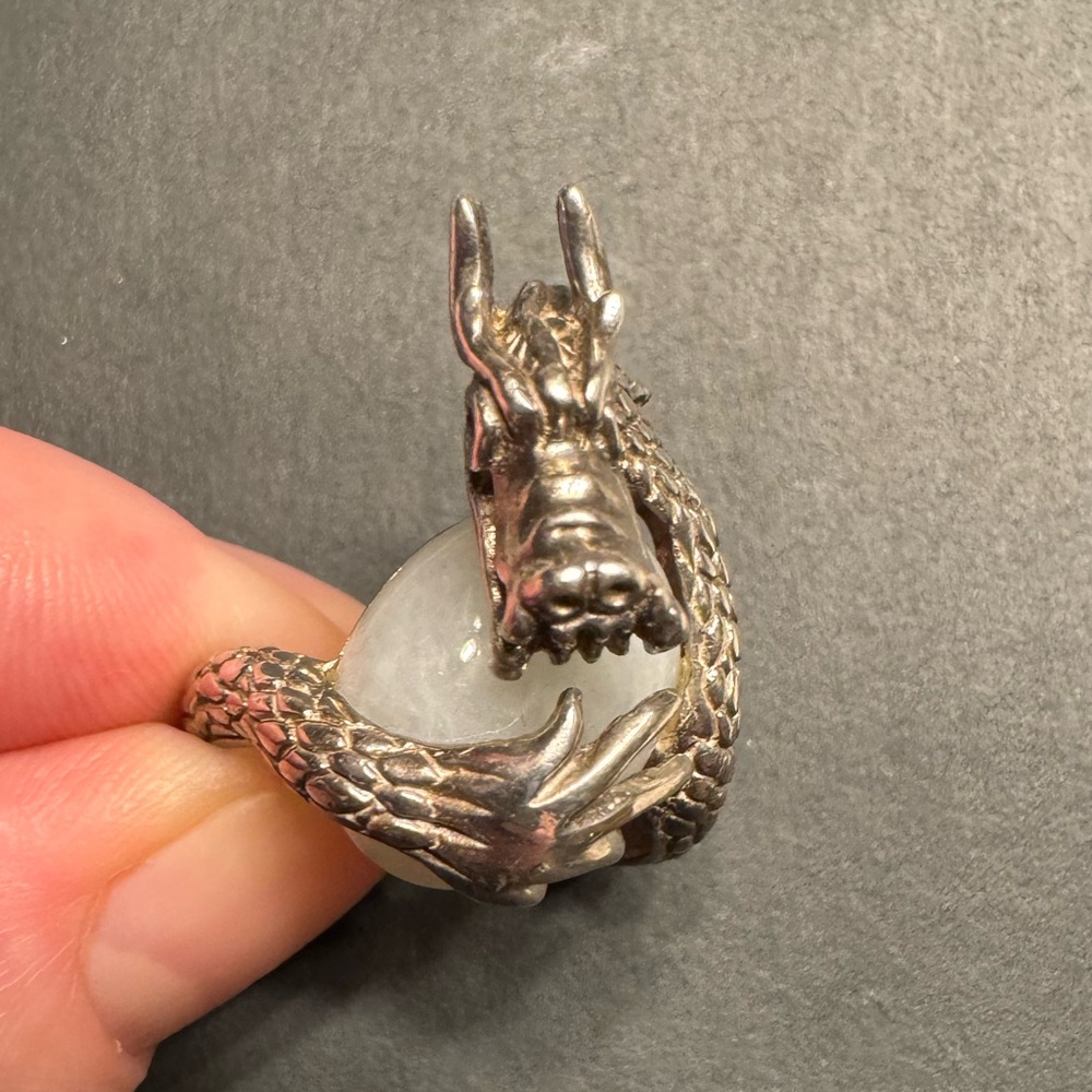 Silver Dragon Ring with Jade Stone